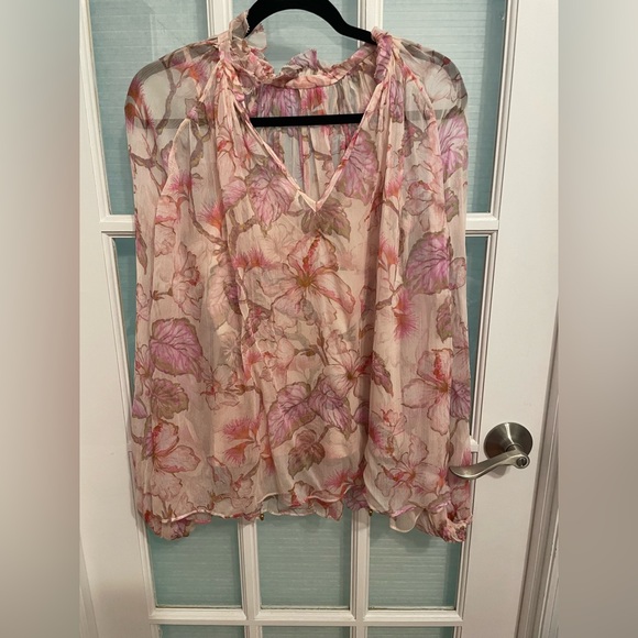 Zimmermann Coral Hibiscus Semi-sheer Floral Blouse Size 1 - Picture 10 of 15